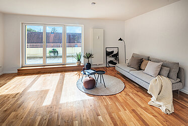 Moosach: Exclusive 3-room apartment with 62 m² dream roof terrace by the park - vacant