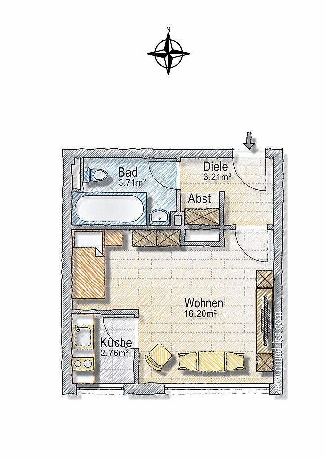 Apartment with 1 room | München-Haidhausen | 70242 | - nicht maßstabsgetreu -