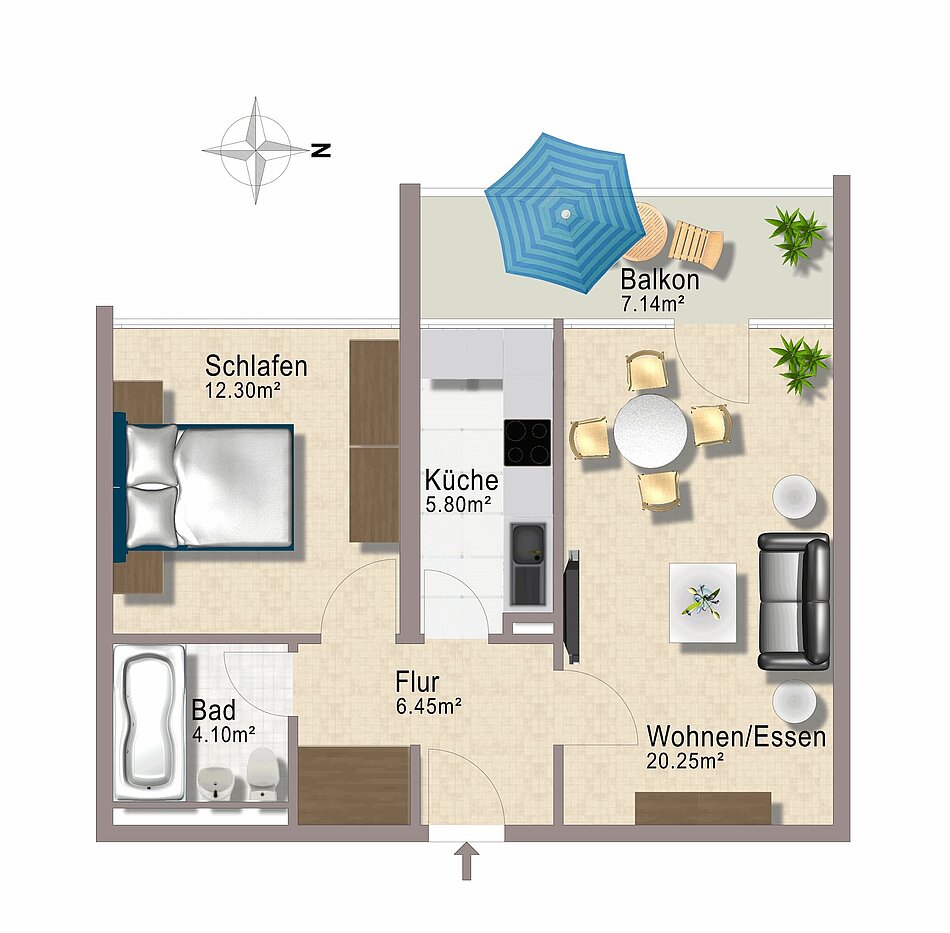 Apartment with 2 room | München-Berg am Laim | 1803ML4 | Grundriss nicht maßstabsgetreu
