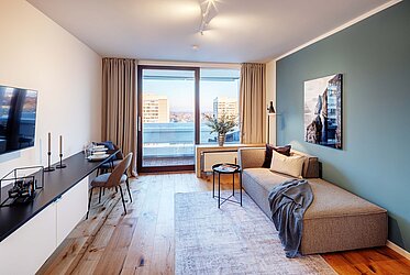 Bogenhausen: High-end furnished apartment on the 13th floor—stunning panoramic views