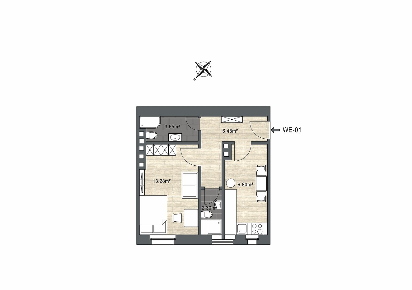 Apartment with 1.5 room | München-Neuhausen | 70473 | - nicht maßstabsgetreu -