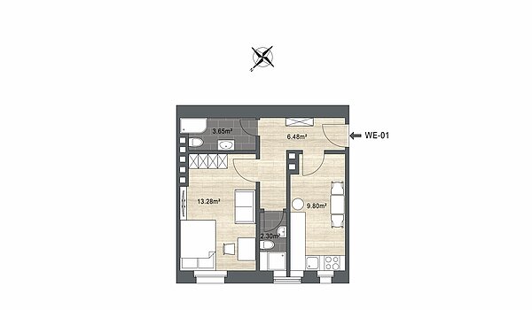 Apartment with 1.5 room | München-Neuhausen | 70473 | - nicht maßstabsgetreu -