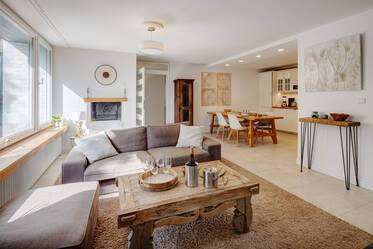 Bright garden apartment with beautiful furniture