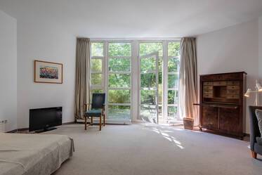Light-flooded 1-room apartment with elevated dining area and large kitchen