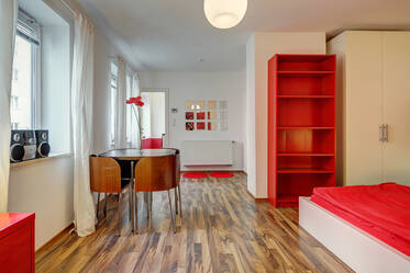 Near Josephsplatz underground line U2/8. Furnished 1 room apartment with a wash/dryer-combo and Internet