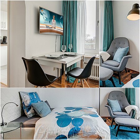 ID 10336: Cleverly planned apartment in fresh grey-turquoise tones