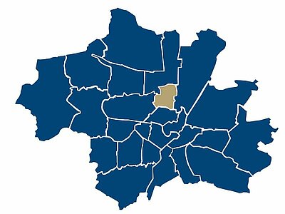 Map to show the location of the Schabing district in Munich