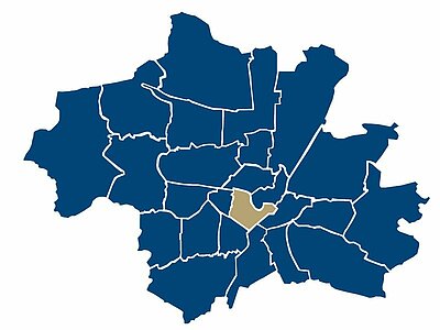 Location of the Dreimühlenviertel district in Munich