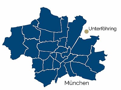 Location of the Unterföhring district in Munich